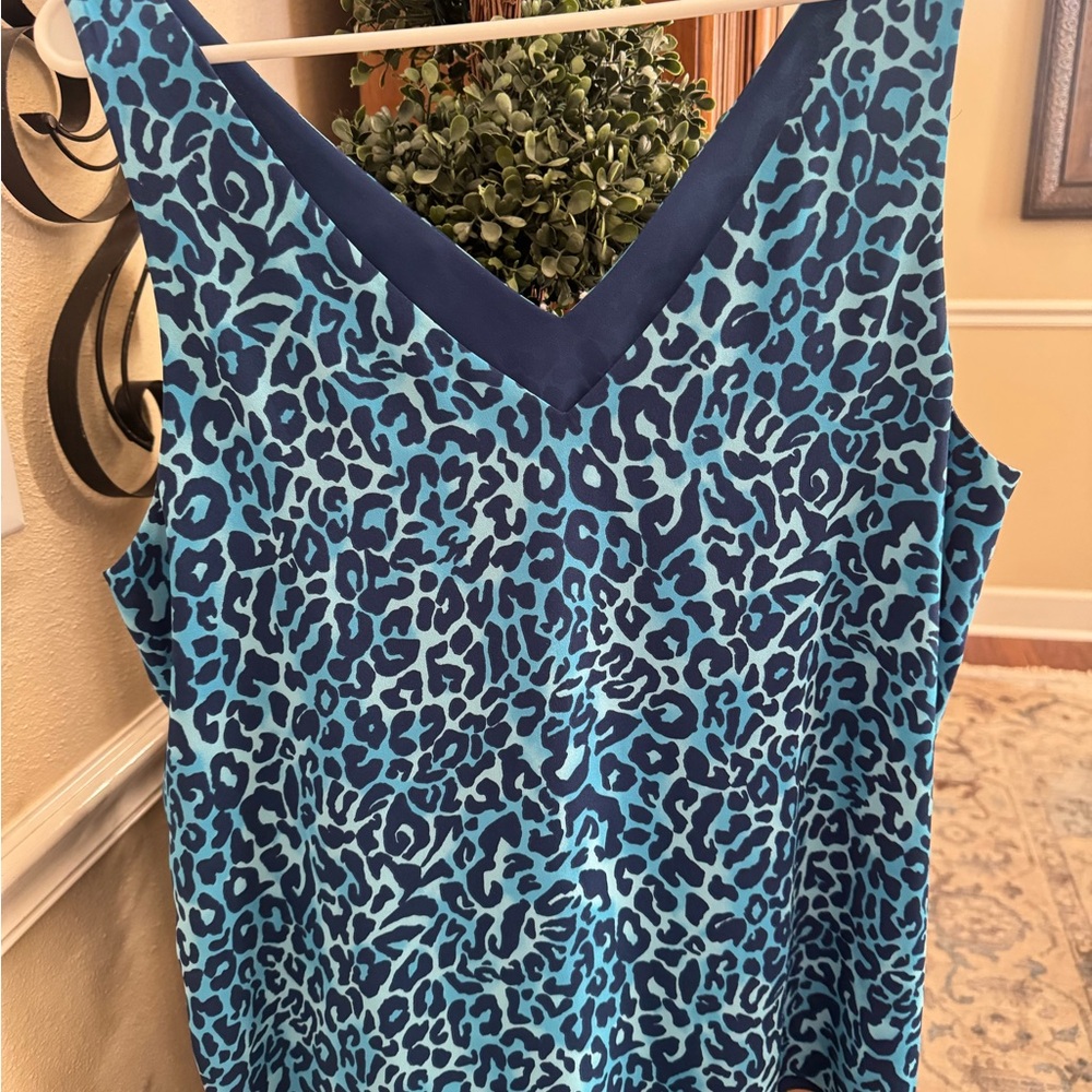 Blue Leopard Print reversible Sleeveless Top